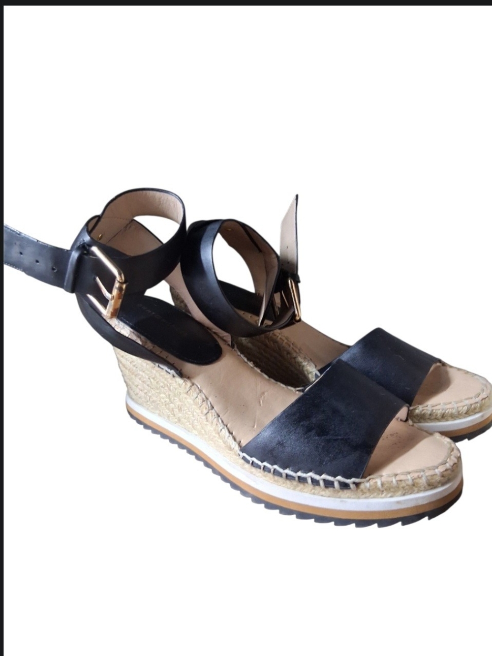 Tommy Hilfiger Black Espadrille Wedge Sandals with Ankle Strap